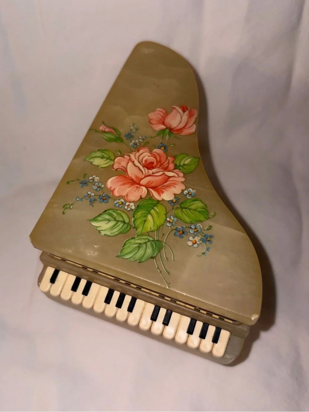 RARE Vintage LEFTON Alabaster Floral piano shaped Trinket jewelry box